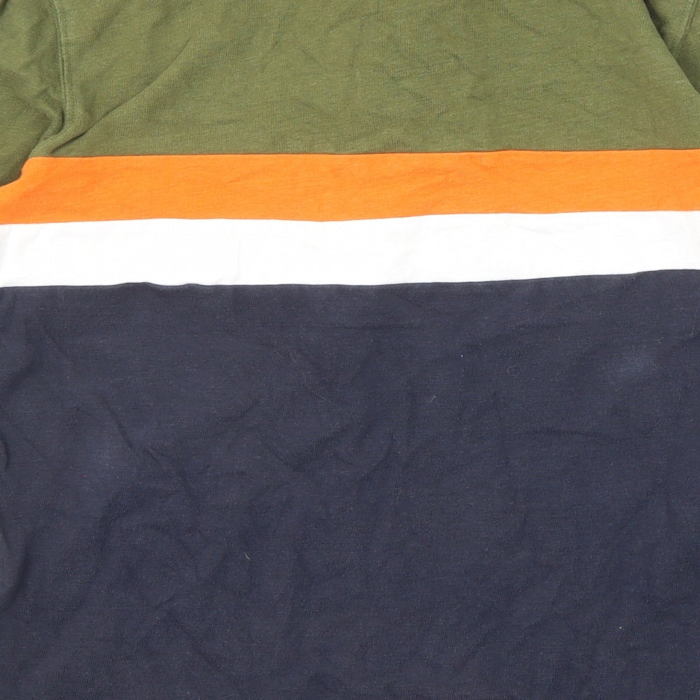 NEXT Mens Green Colourblock Cotton Polo Size S Collared Button