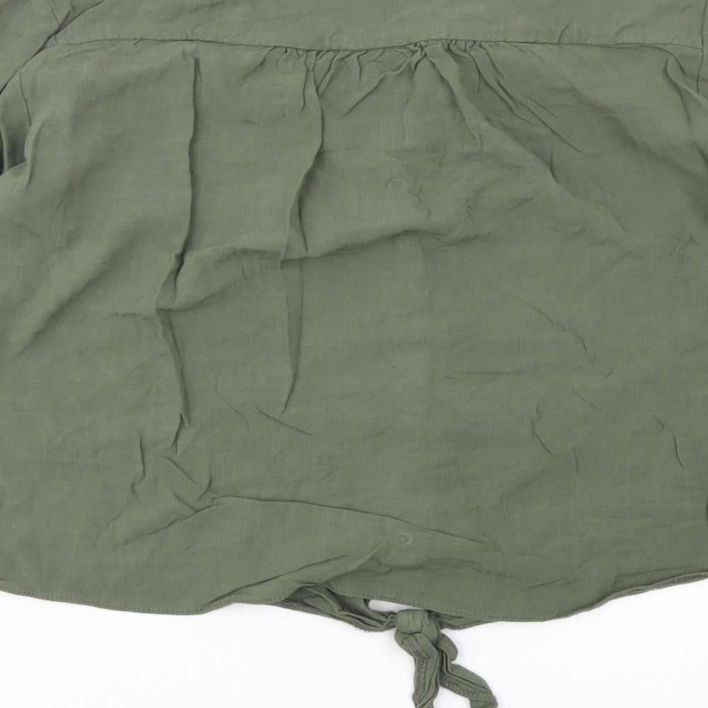 Dorothy Perkins Womens Green Viscose Basic Button-Up Size 8 V-Neck - Knot Front
