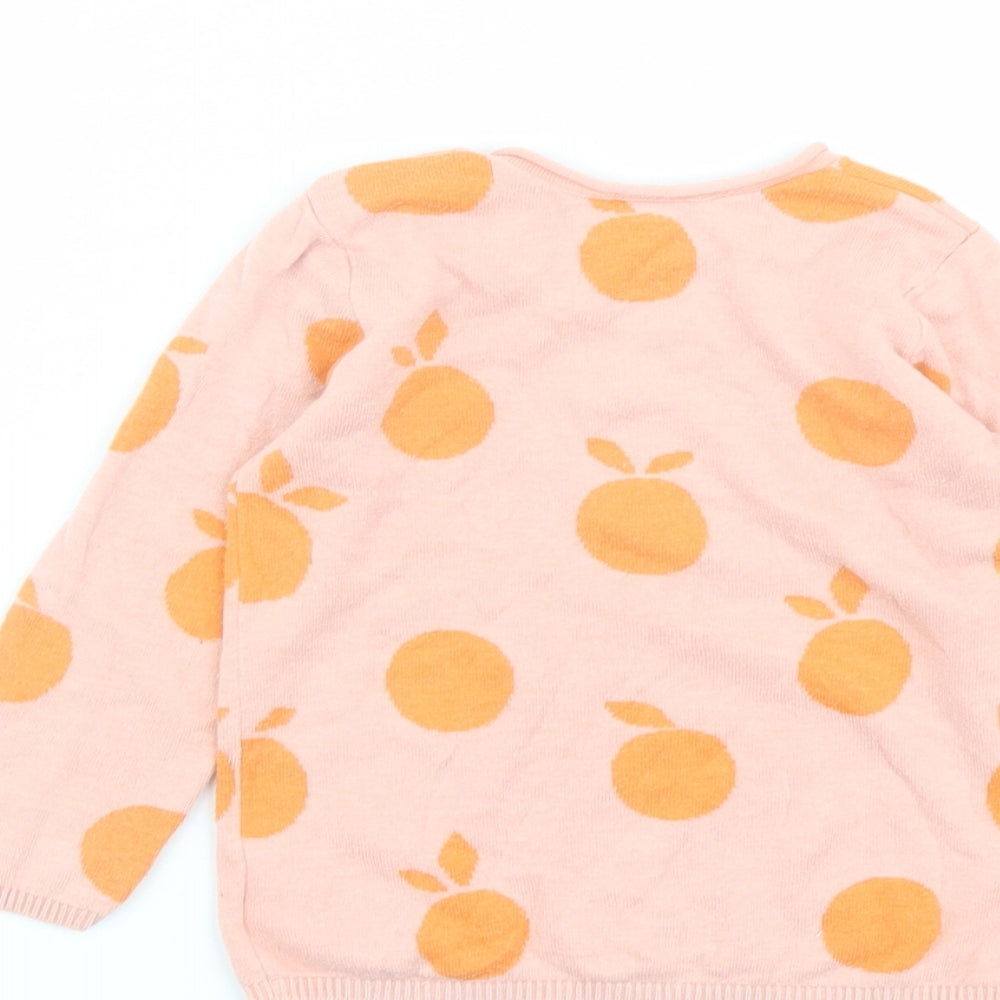 H&M Girls Pink Geometric Polyamide Pullover Jumper Size 12-18 Months Button - Fruit Print