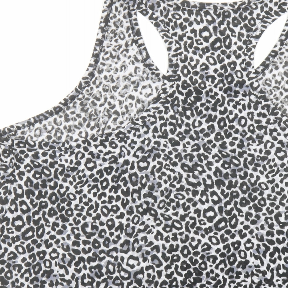 Marks and Spencer Womens Grey Animal Print Polyester Basic Tank Size 24 Round Neck Pullover - Leopard Print