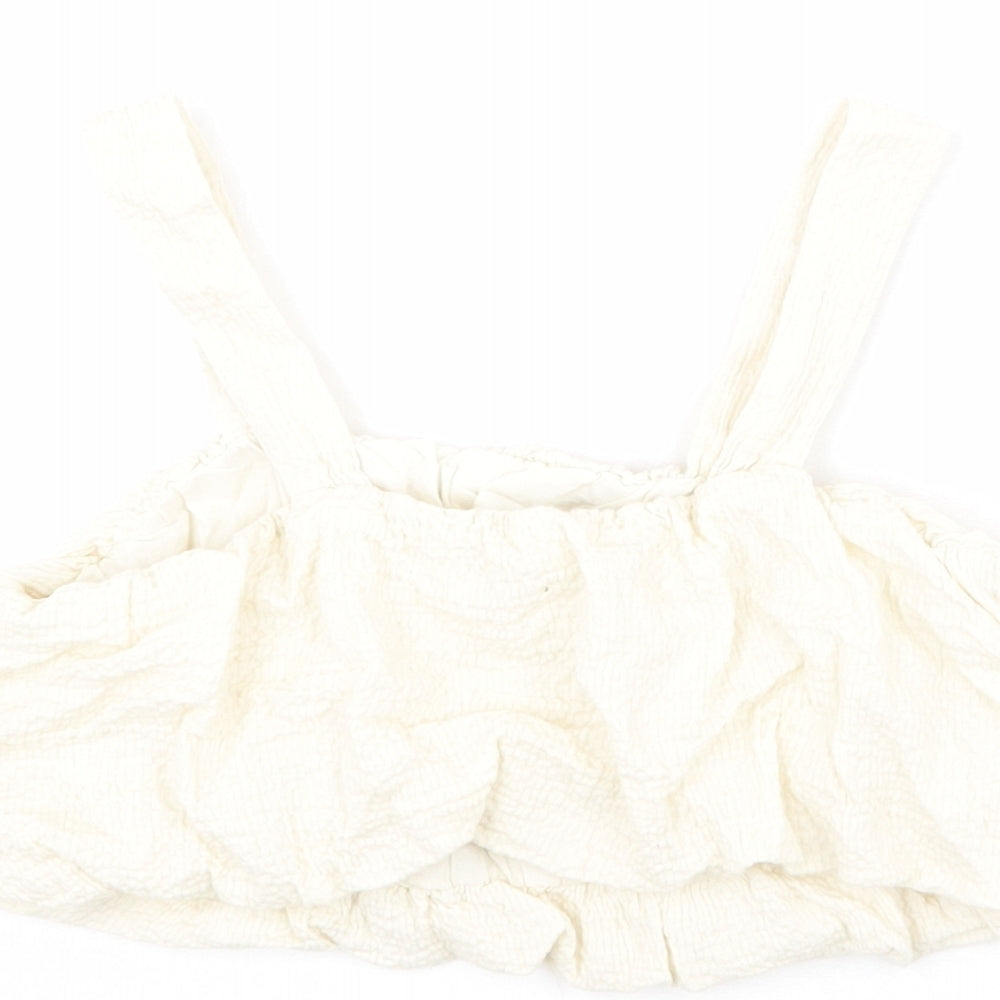 Zara Girls Ivory Polyester Cropped Blouse Size 10 Years Square Neck Pullover