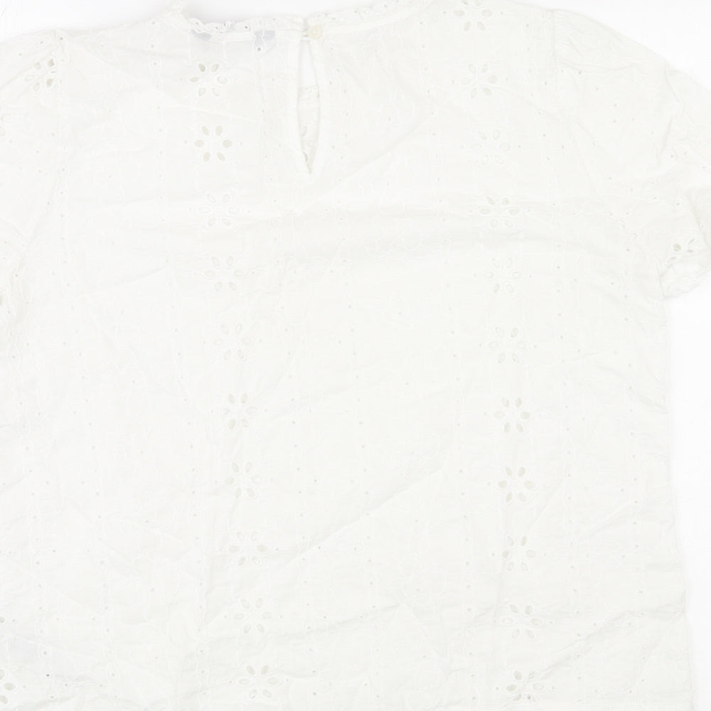 Marks and Spencer Womens Ivory Cotton Basic T-Shirt Size 10 Round Neck