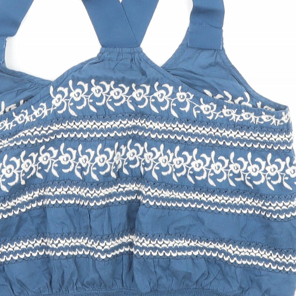 Ecote Womens Blue Geometric Cotton Cropped Tank Size S Round Neck