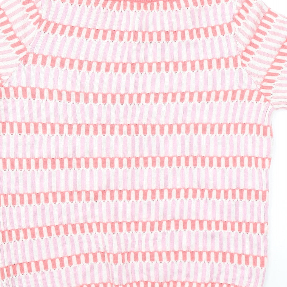 NEXT Womens Pink Crew Neck Geometric Acrylic Pullover Jumper Size XS Pullover