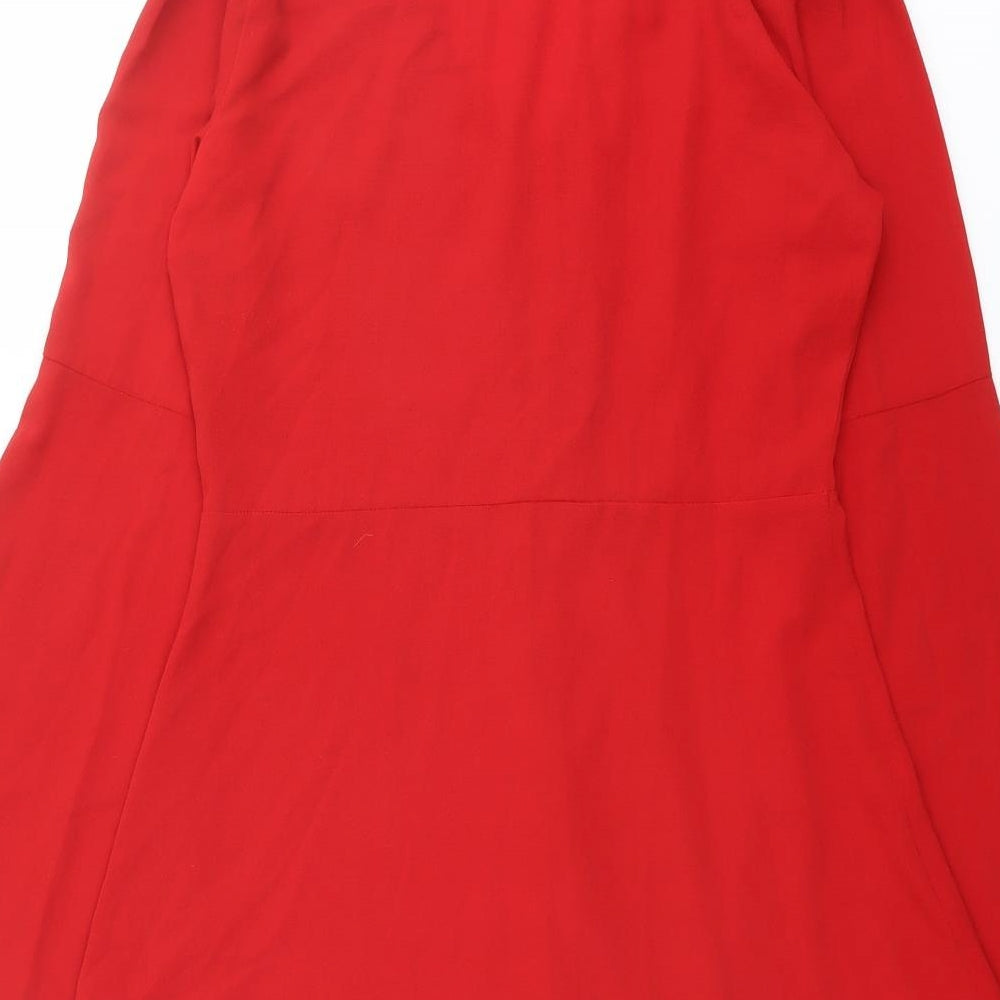 Missguided Womens Red Polyester A-Line Size 8 V-Neck Button - Bell Sleeve