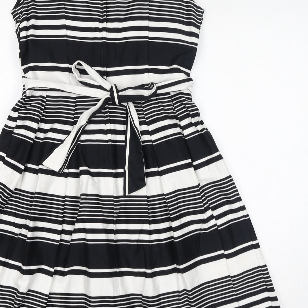 Dorothy Perkins Womens White Striped Cotton A-Line Size 12 Boat Neck Zip