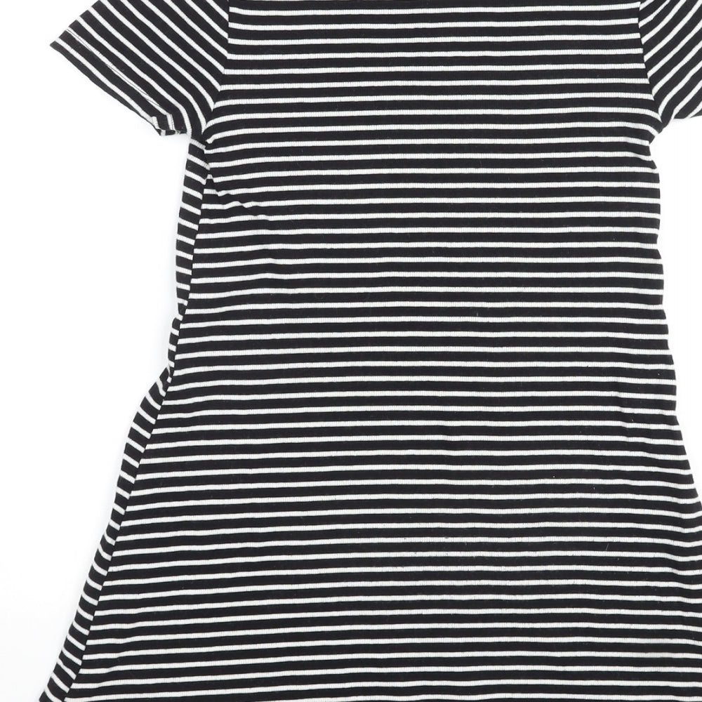 Divided by H&M Womens Black Striped Cotton T-Shirt Dress Size S Crew Neck Pullover
