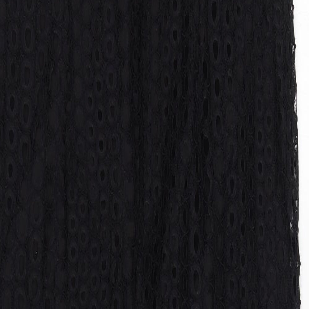 Miss Selfridge Womens Black Polyamide Maxi Size 10 Round Neck Zip - Crochet Overlay