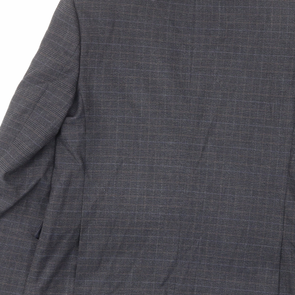 Marks and Spencer Mens Blue Plaid Polyester Jacket Suit Jacket Size 38 Regular