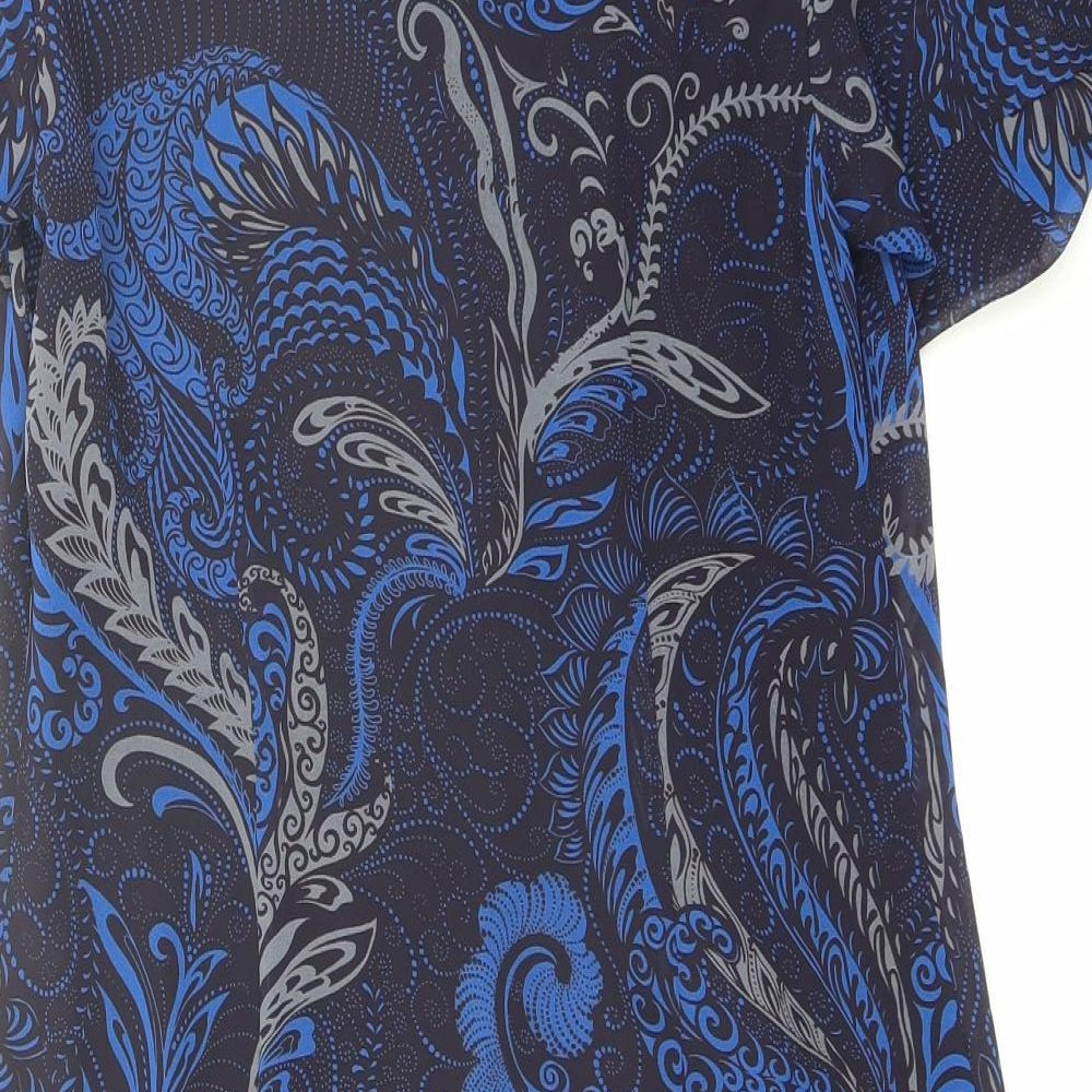 Marks and Spencer Womens Blue Geometric Polyester A-Line Size 10 Round Neck Zip - Sequin Detail