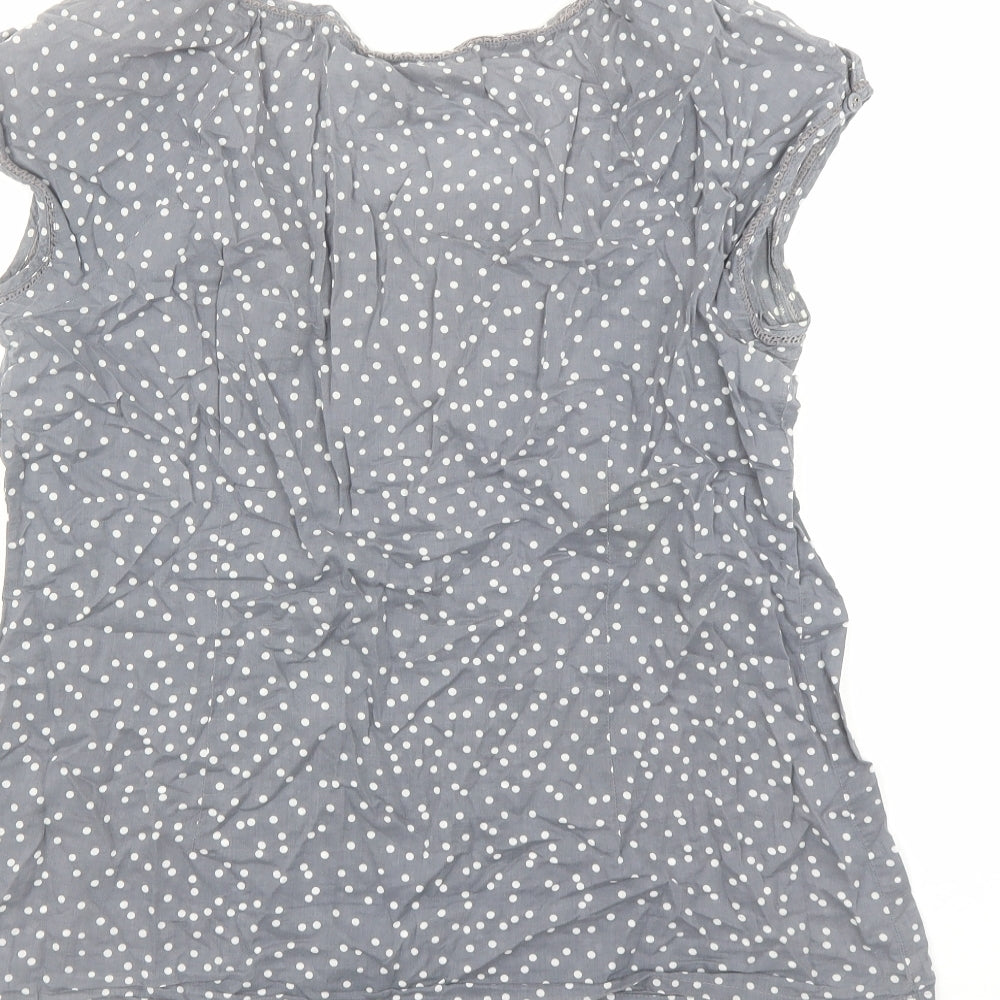 Monsoon Womens Grey Polka Dot Cotton Basic Blouse Size 12 Round Neck