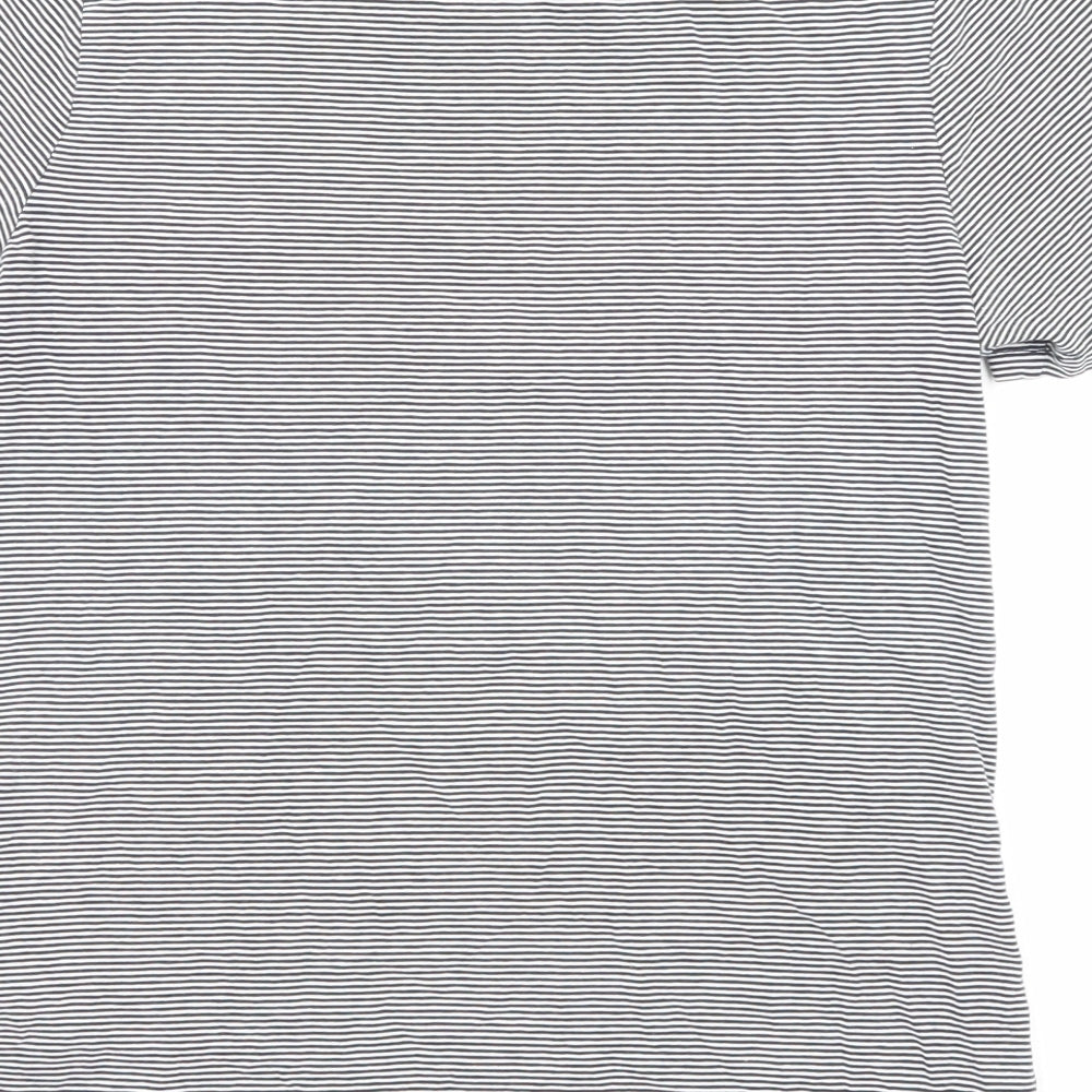 Warehouse Womens Black Striped Cotton Jersey T-Shirt Size 8 Round Neck - Lips
