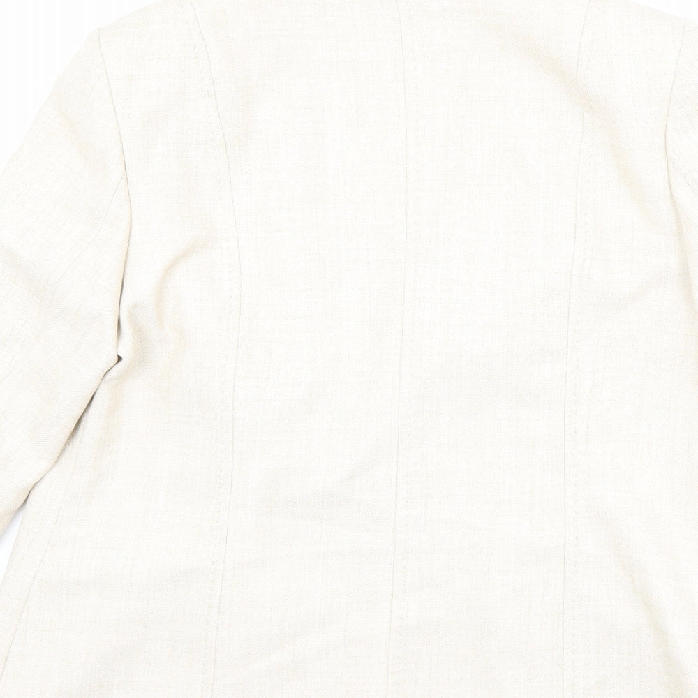 EWM Womens Beige Jacket Blazer Size 12 Hook & Eye
