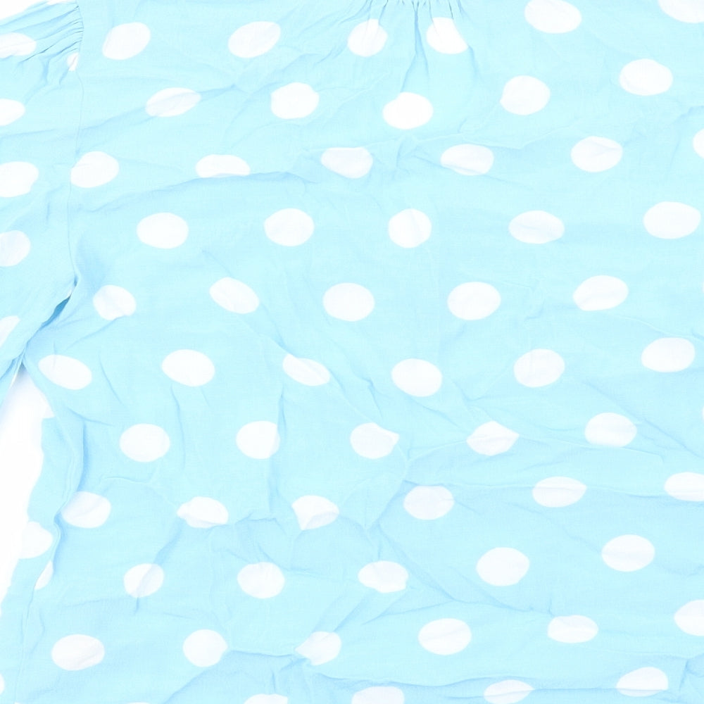 Marks and Spencer Womens Blue Polka Dot Viscose Basic Blouse Size 6 V-Neck