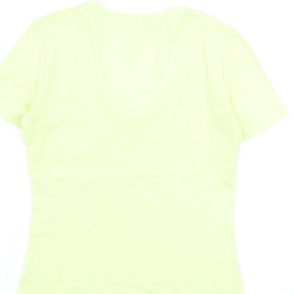 Marks and Spencer Womens Yellow 100% Cotton Basic T-Shirt Size 6 V-Neck
