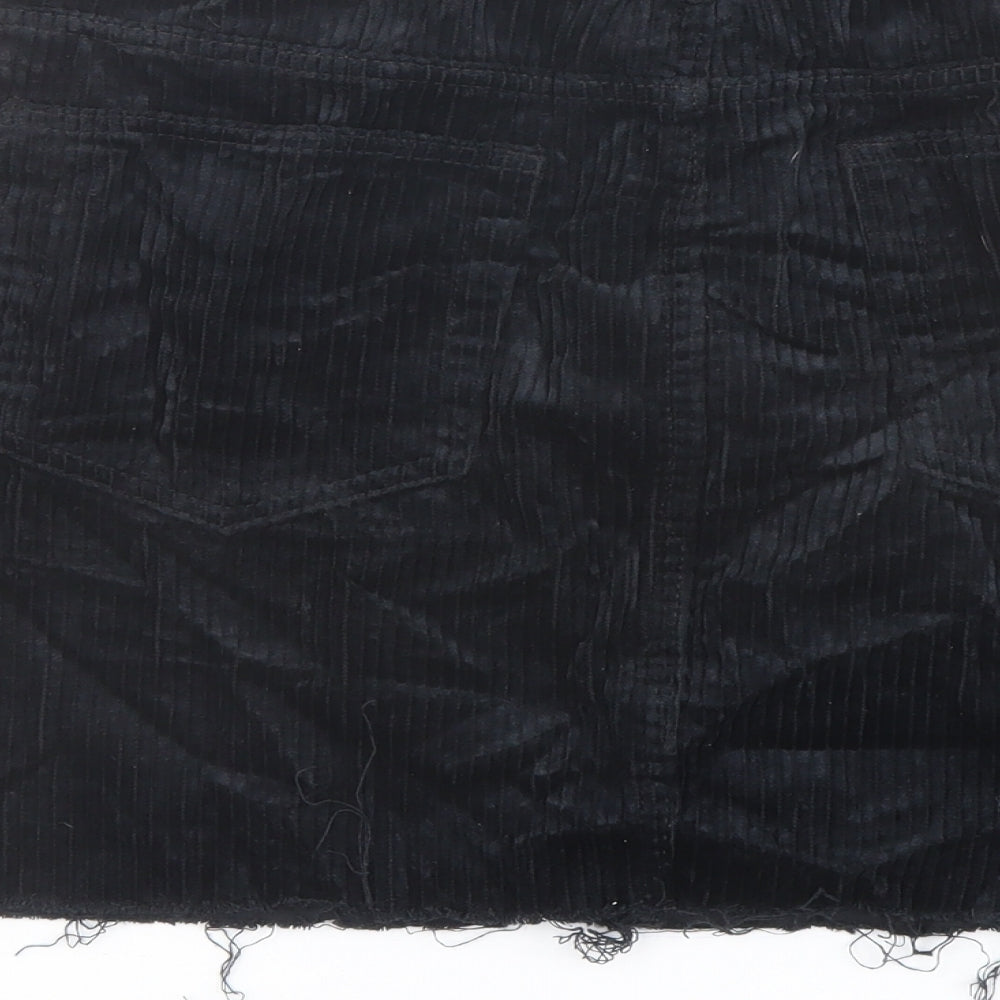 Boohoo Womens Black Cotton A-Line Skirt Size 14 Button