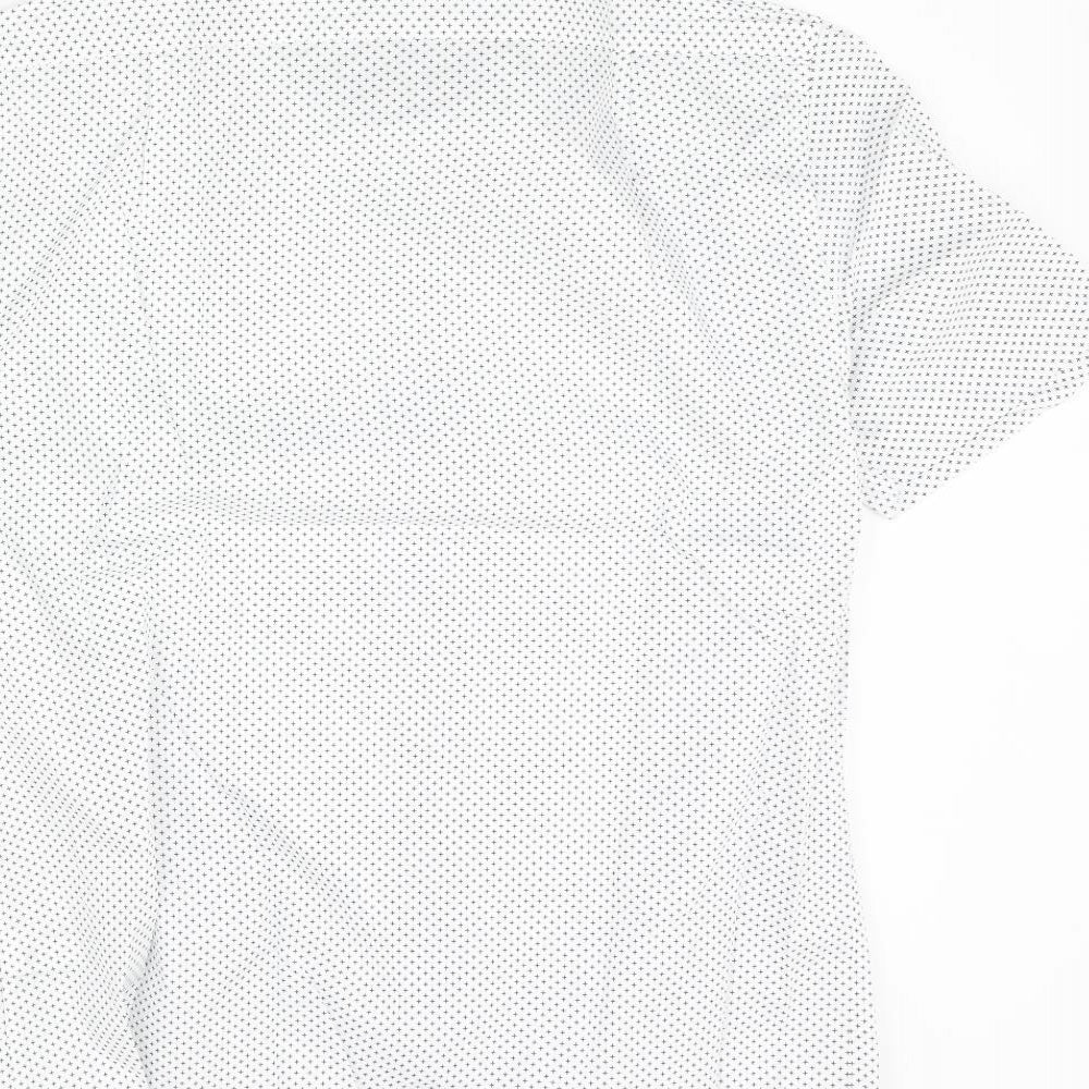 Marks and Spencer Mens White Geometric Cotton Button-Up Size 15 Collared Button