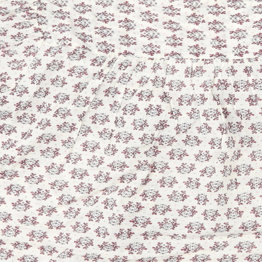 Per Una Womens Beige Floral 100% Cotton Basic Blouse Size S V-Neck - Geometric Detailing