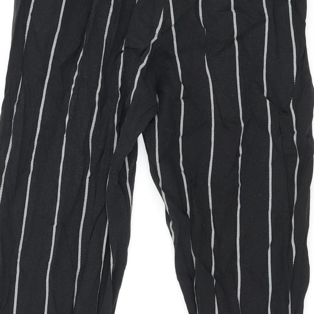 PRETTYLITTLETHING Womens Black Striped Viscose Trousers Size 6 L23 in Regular Drawstring