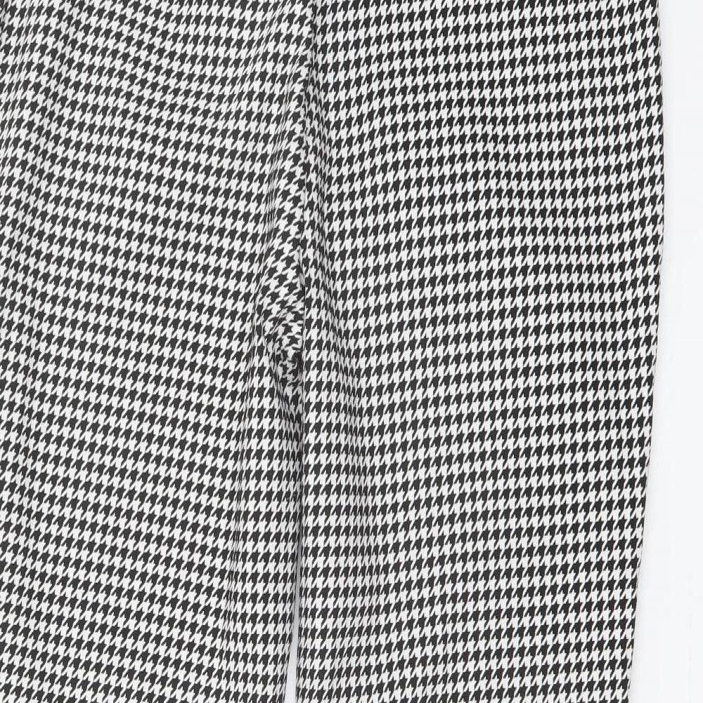 Oasis Womens Black Geometric Polyester Chino Trousers Size 16 L24 in Regular Zip