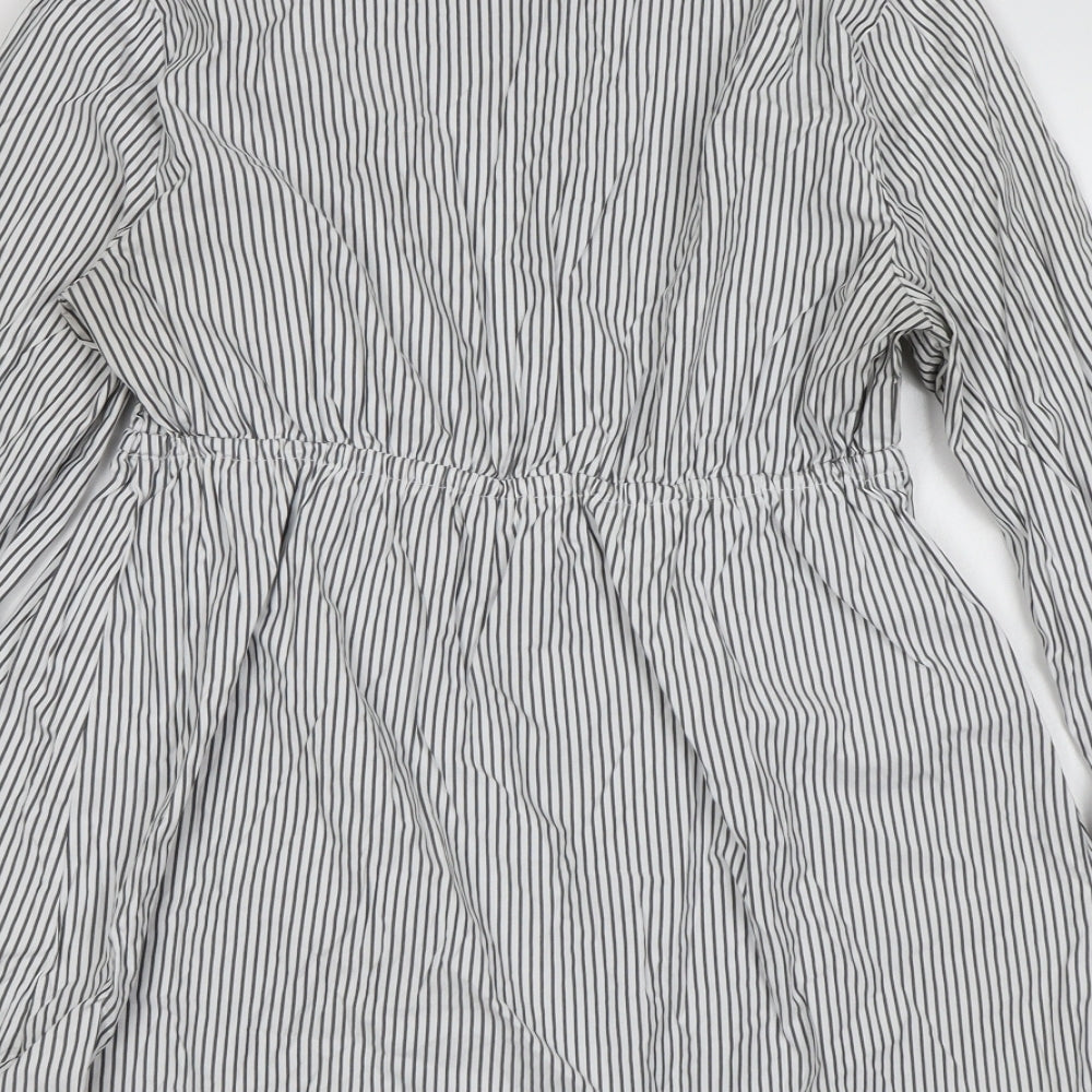 Motherhood Womens White Striped Polyester Basic Button-Up Size M Collared