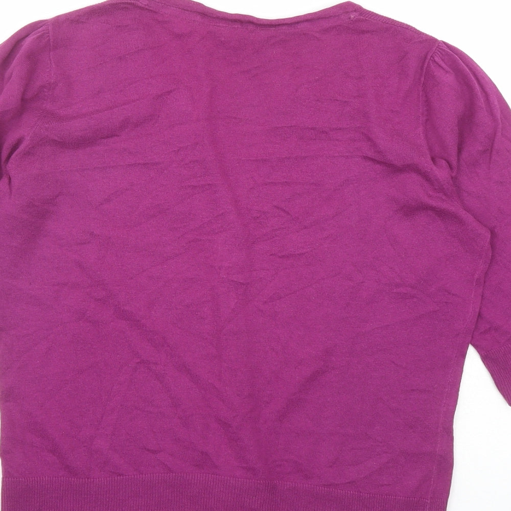 Monsoon Womens Purple V-Neck Cotton Cardigan Jumper Size 14