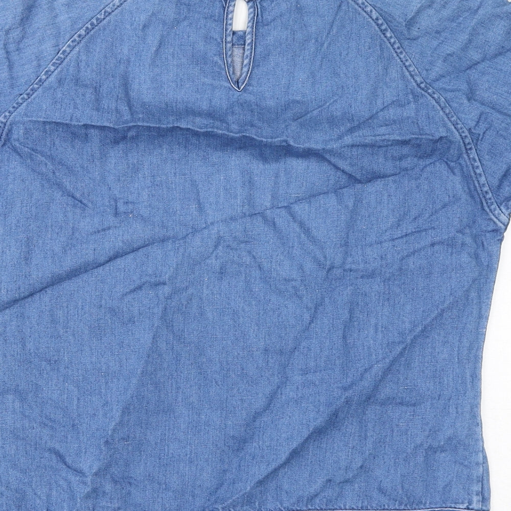 Marks and Spencer Womens Blue Cotton Basic Blouse Size 8 Round Neck