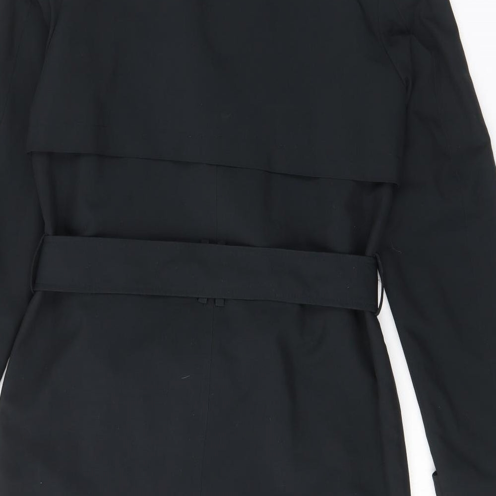 Marks and Spencer Womens Black Overcoat Jacket Size 8 Button - Pockets, Belted