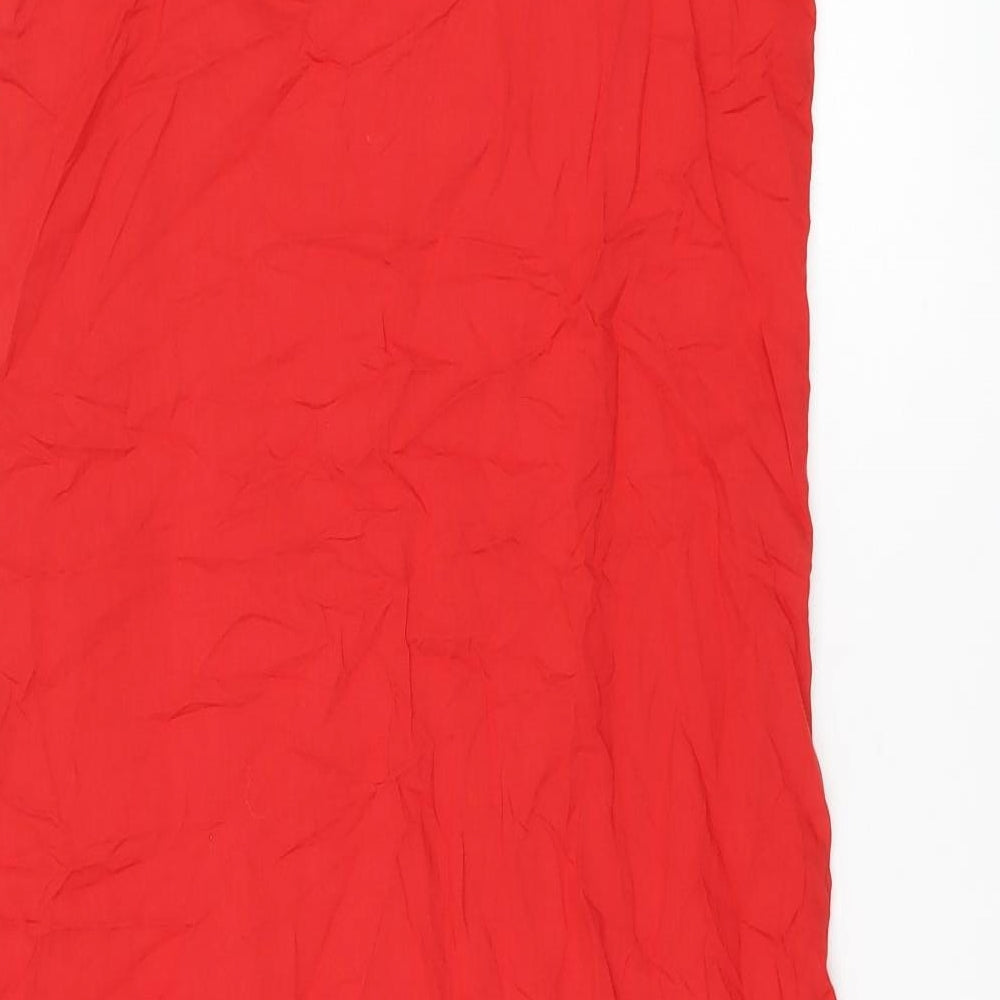 Marks and Spencer Womens Red Cotton Tank Dress Size 10 Scoop Neck Pullover - Split Hem