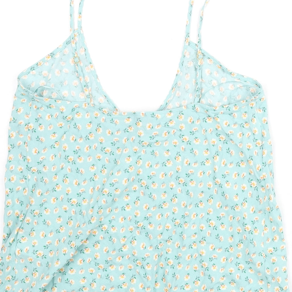 Marks and Spencer Womens Blue Floral Viscose Camisole Blouse Size 8 Scoop Neck
