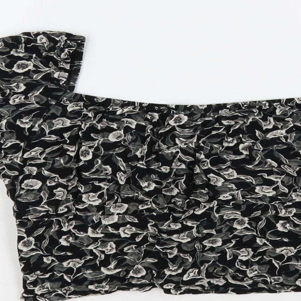 Motel Womens Black Floral Viscose Cropped Blouse Size XS Square Neck