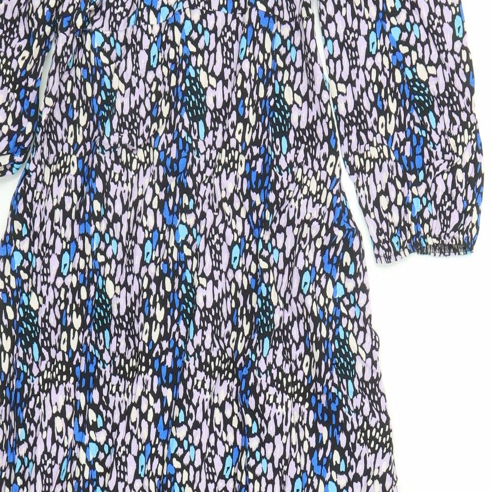 Marks and Spencer Womens Multicoloured Animal Print Viscose Trapeze & Swing Size 10 Round Neck Zip - Leopard Pattern