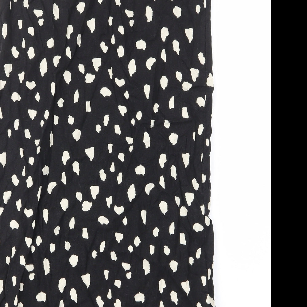 Marks and Spencer Womens Black Geometric Linen Sheath Size 10 Scoop Neck Pullover