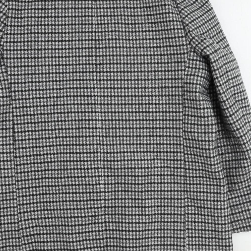 Marks and Spencer Womens Grey Check Overcoat Coat Size 14 Button