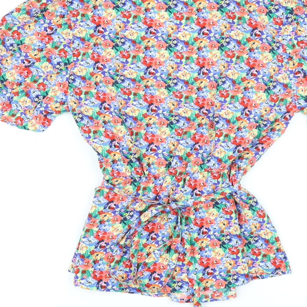 Marks and Spencer Womens Multicoloured Floral Polyester Basic Blouse Size 8 V-Neck - Belted