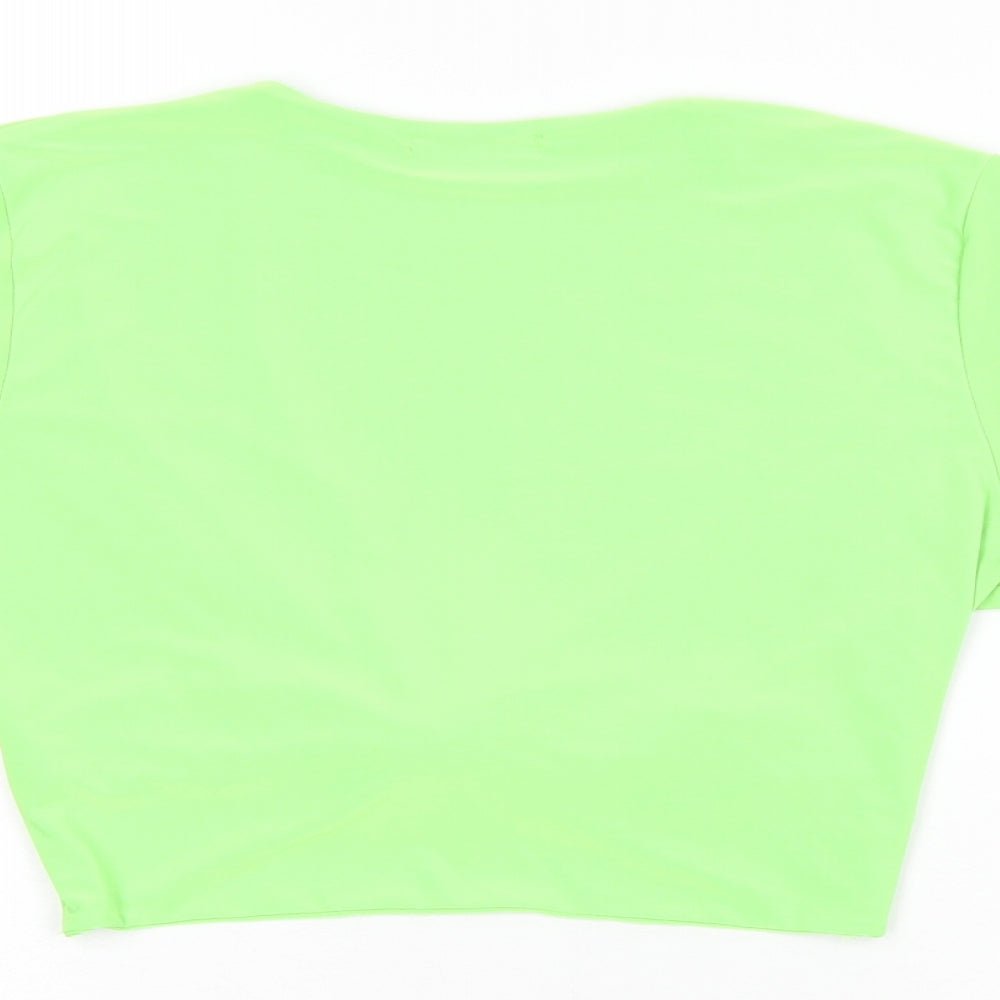 PRETTYLITTLETHING Womens Green Polyester Cropped T-Shirt Size 12 V-Neck