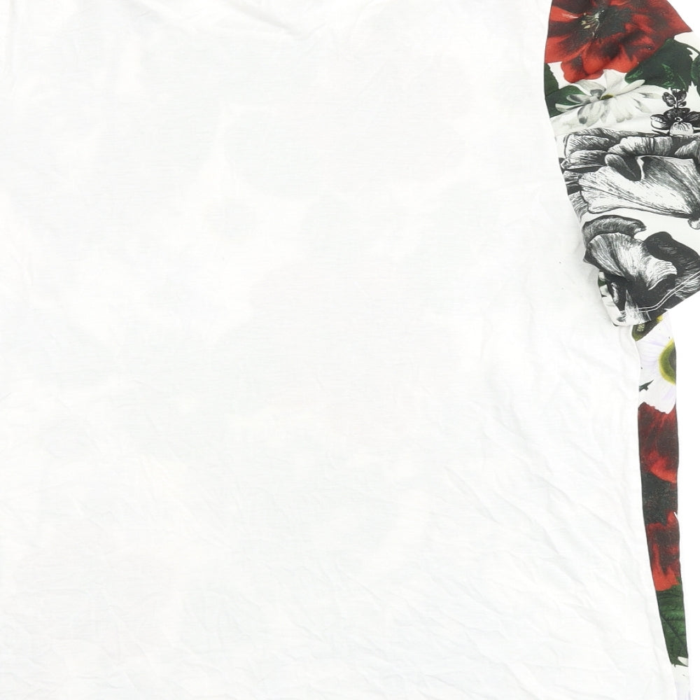 NEXT Womens White Floral Polyester Jersey T-Shirt Size 14 Boat Neck