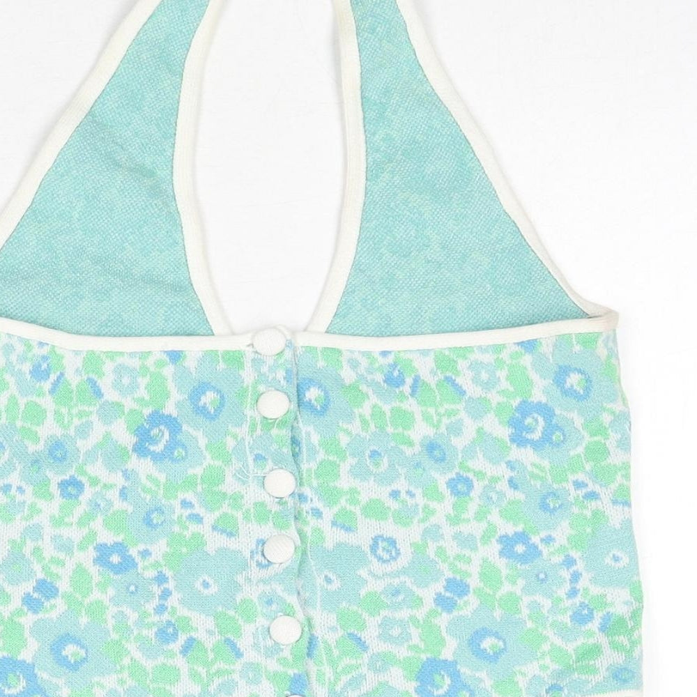 Zara Womens Multicoloured Floral Cotton Cropped T-Shirt Size S Halter