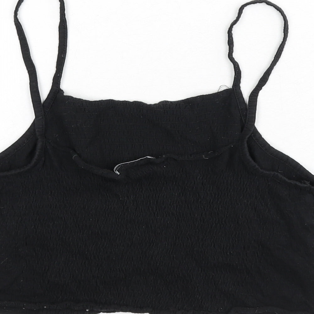 Zara Womens Black 100% Cotton Camisole Tank Size S Scoop Neck - Cropped, Shirred