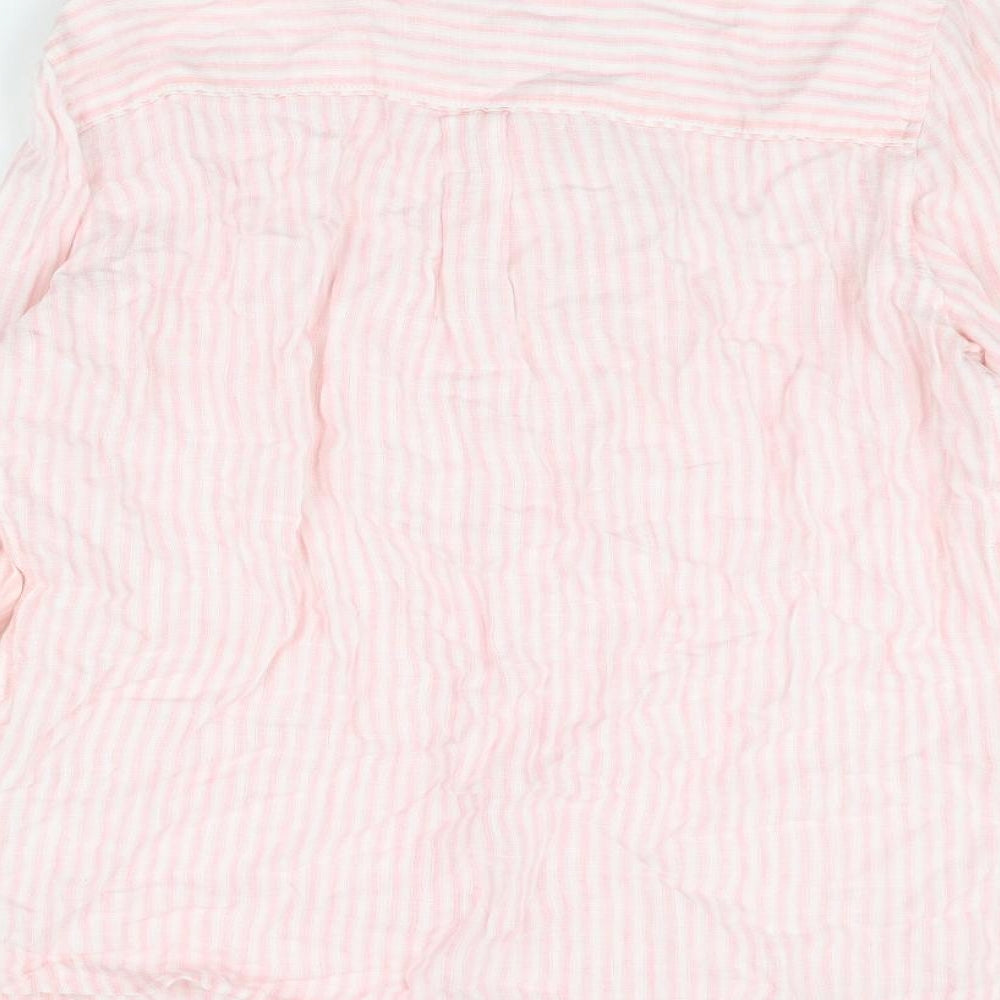 Marks and Spencer Womens Pink Striped Linen Basic Button-Up Size 14 Collared