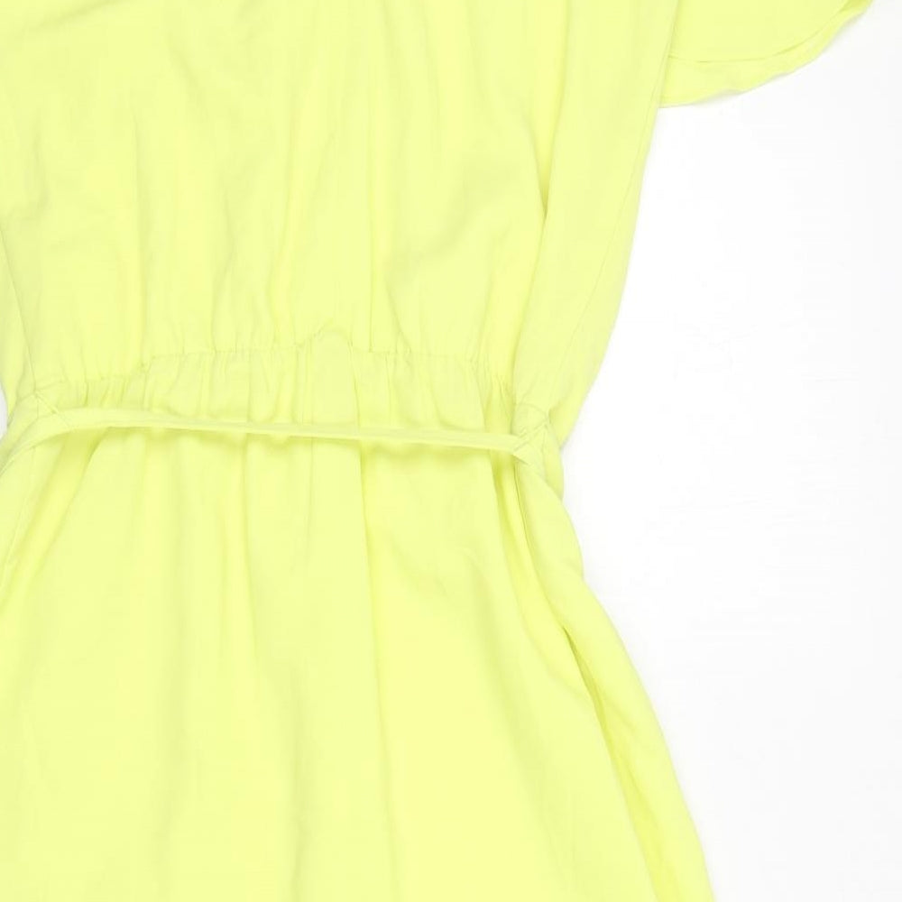 Oasis Womens Yellow Polyester A-Line Size 12 Scoop Neck Pullover - Asymmetric, Ruffles