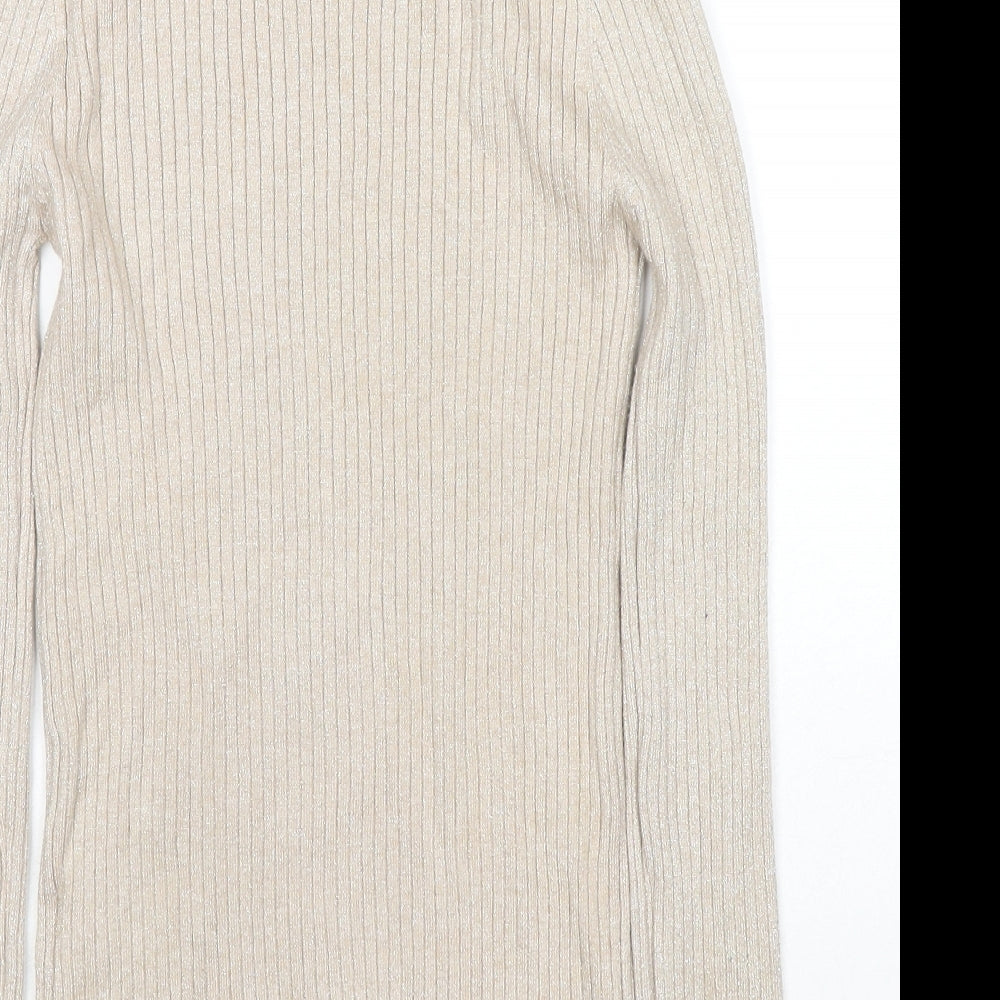 CC Fashion Womens Beige High Neck Viscose Pullover Jumper Size S