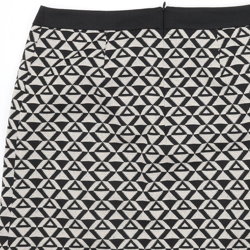 Wallis Womens Black Geometric Polyester A-Line Skirt Size 10 Zip - Triangles