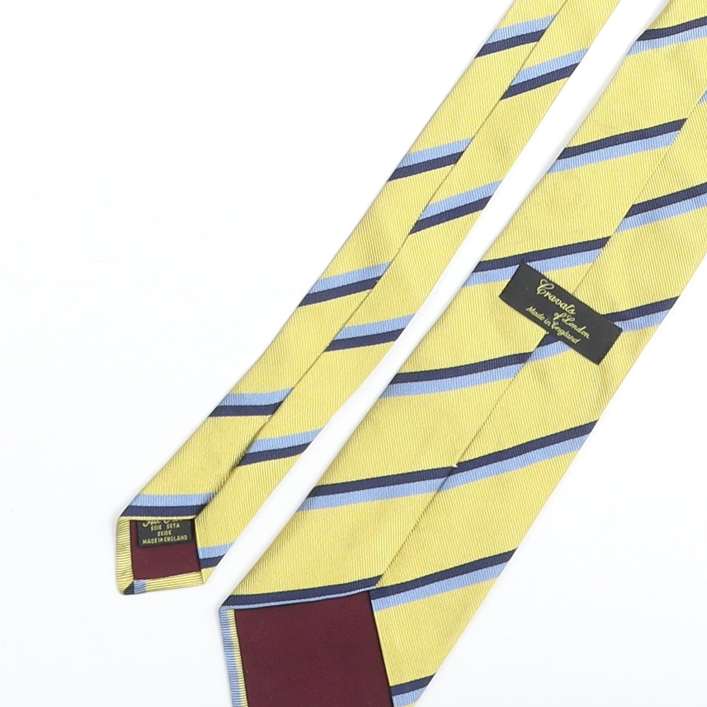 Cravats of London Mens Yellow Striped Silk Pointed Tie One Size