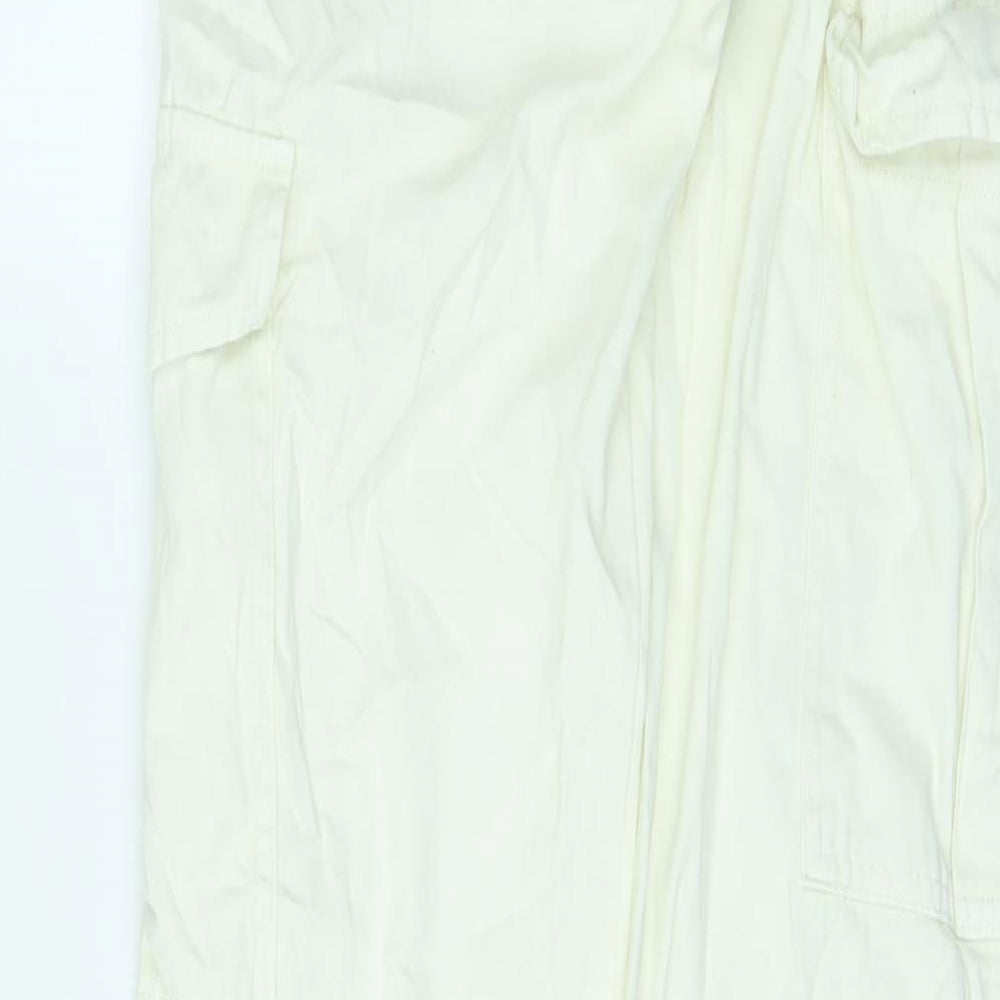Pull&Bear Womens Ivory Cotton Cargo Trousers Size 6 L31 in Regular Zip