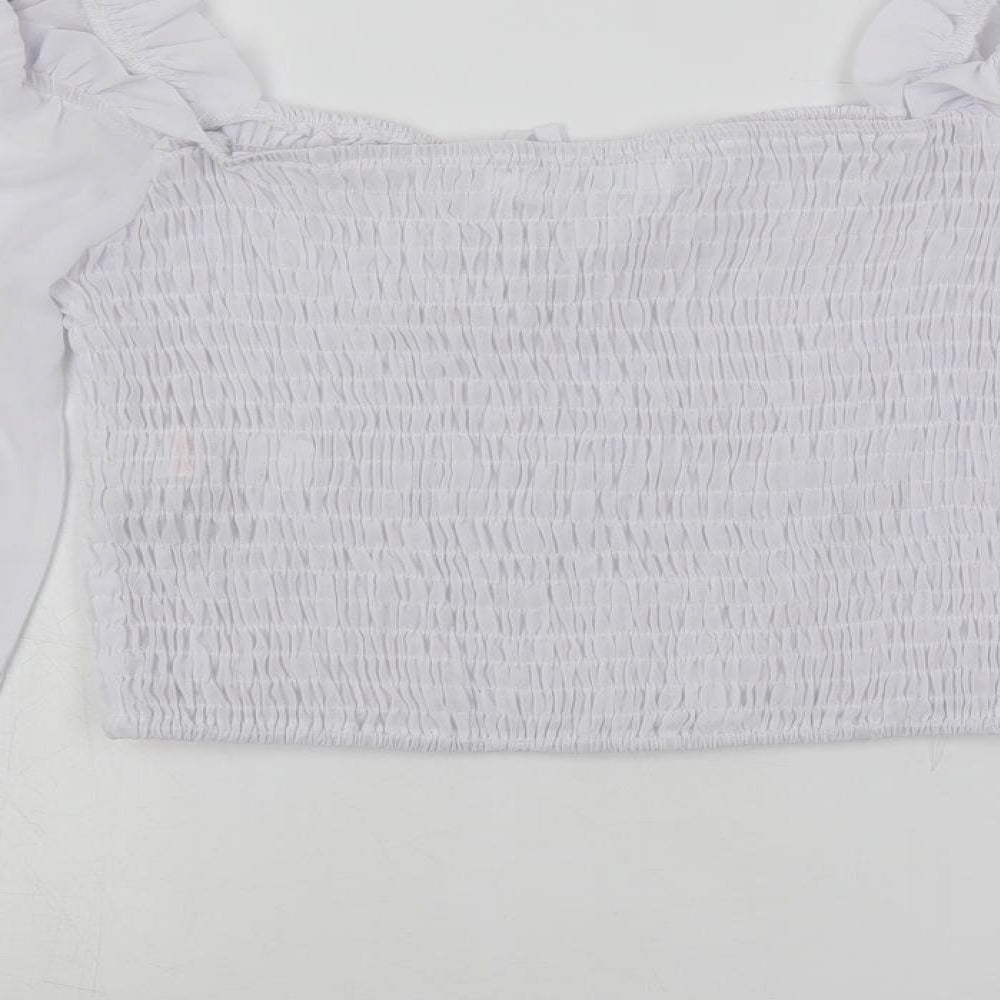 Missguided Womens White Polyester Cropped Blouse Size 12 Square Neck - Shirred