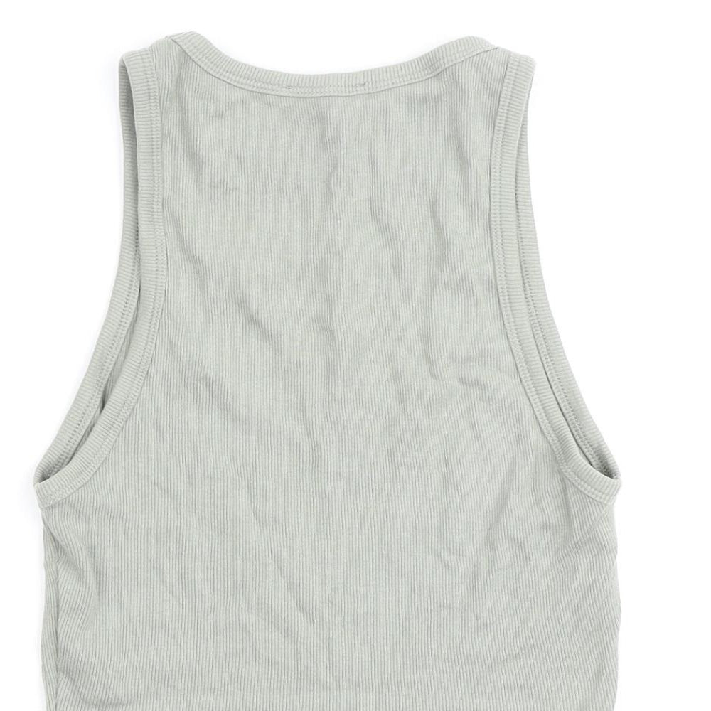 Zara Womens Green Cotton Basic Tank Size L Roll Neck