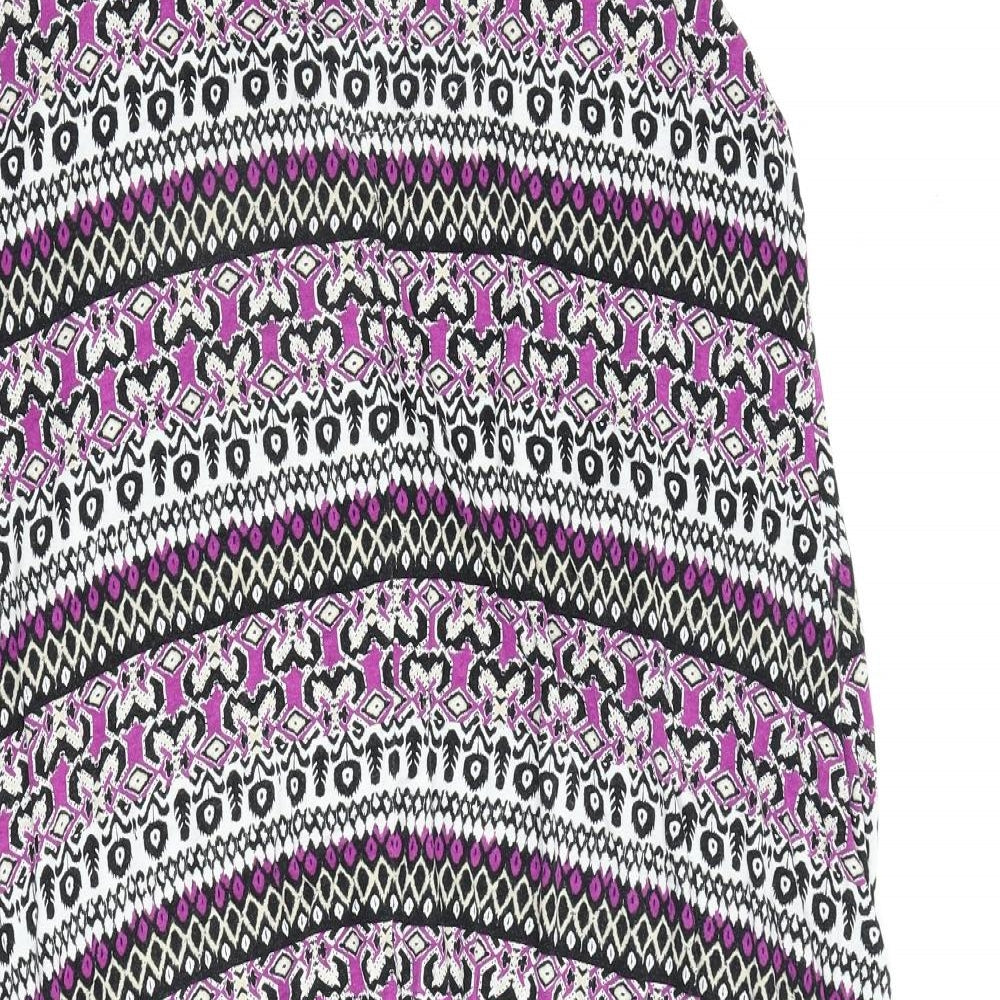 Marks and Spencer Womens Multicoloured Geometric Viscose A-Line Size 14 Round Neck Pullover