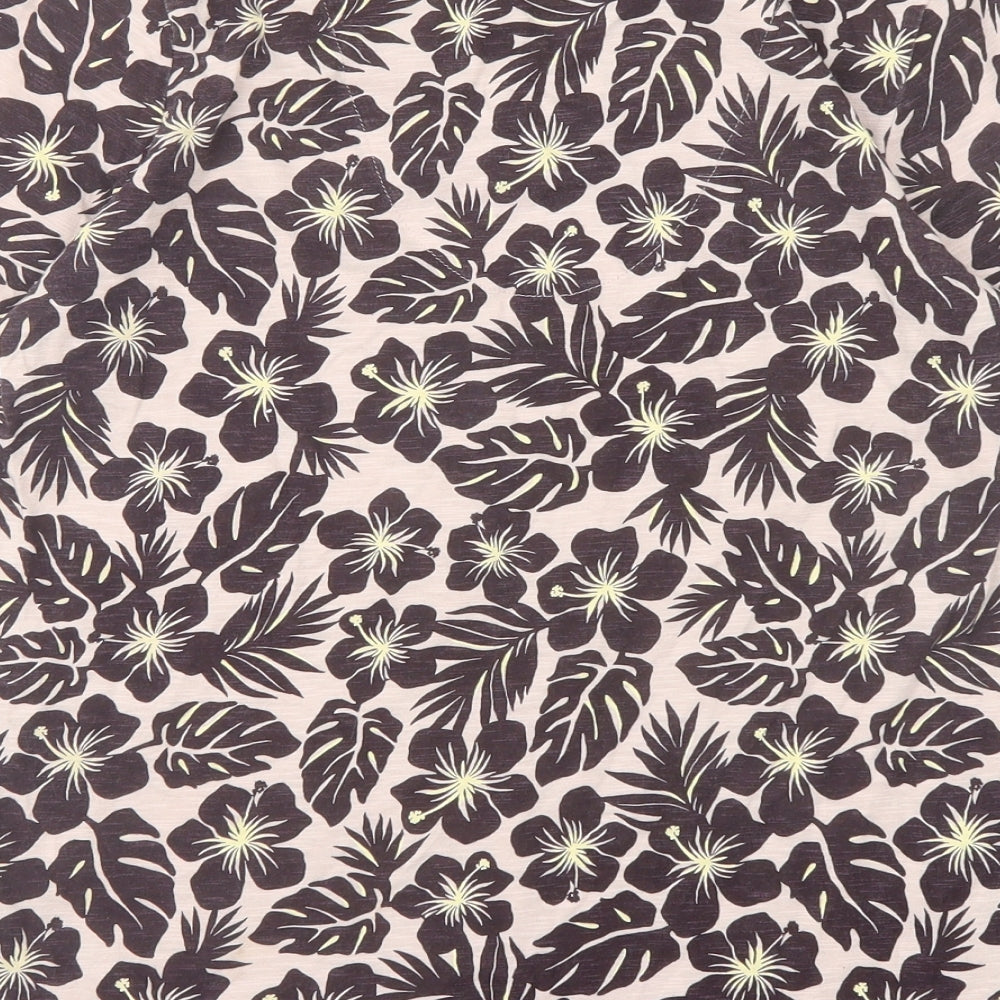 Marks and Spencer Womens Pink Floral Cotton Basic T-Shirt Size 8 V-Neck