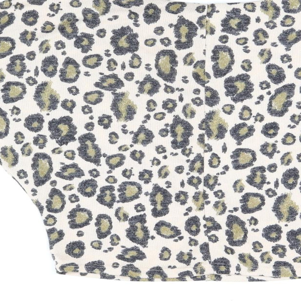 River Island Womens Beige Animal Print Polyester Jersey T-Shirt Size XS Boat Neck - Leopard print